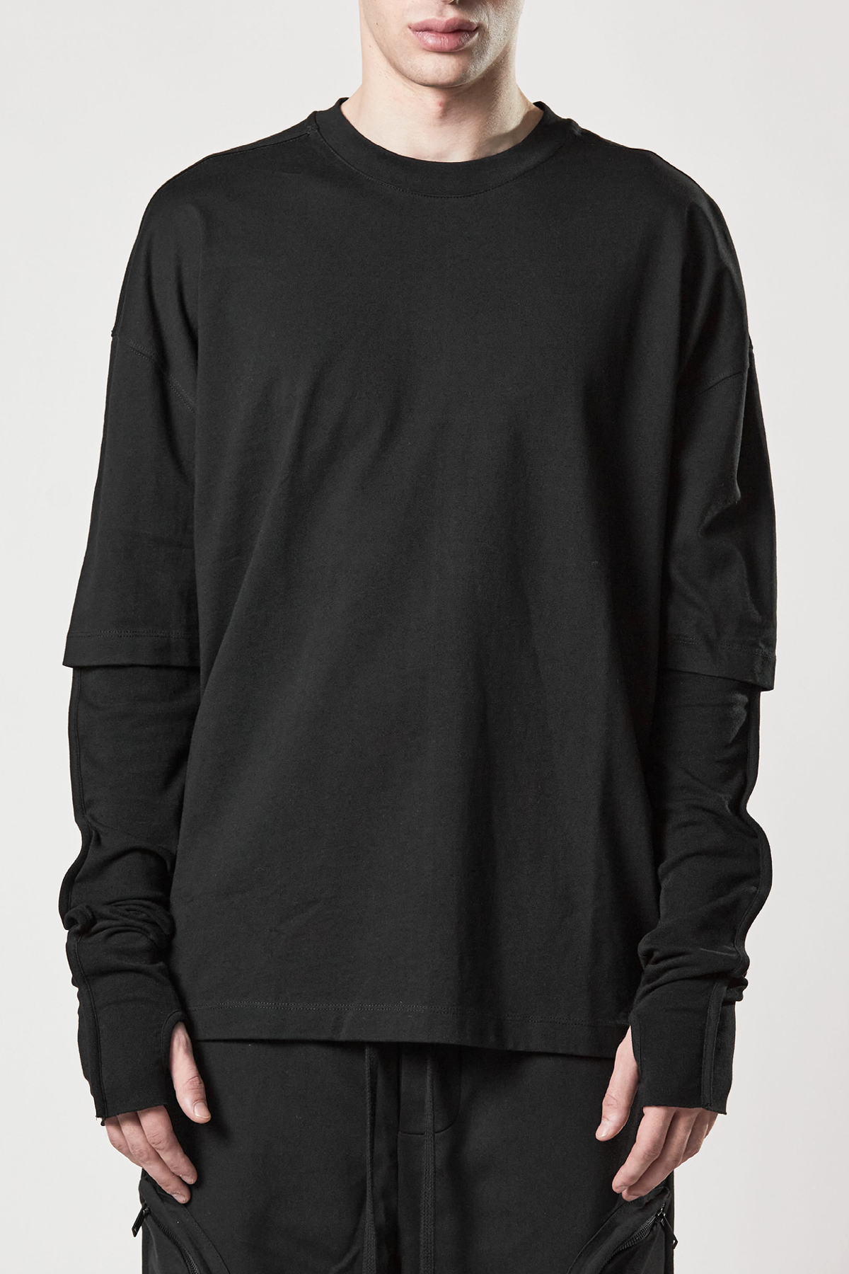 thom/krom M TS 801 2 in 1 Matmix Layered Tee - Black