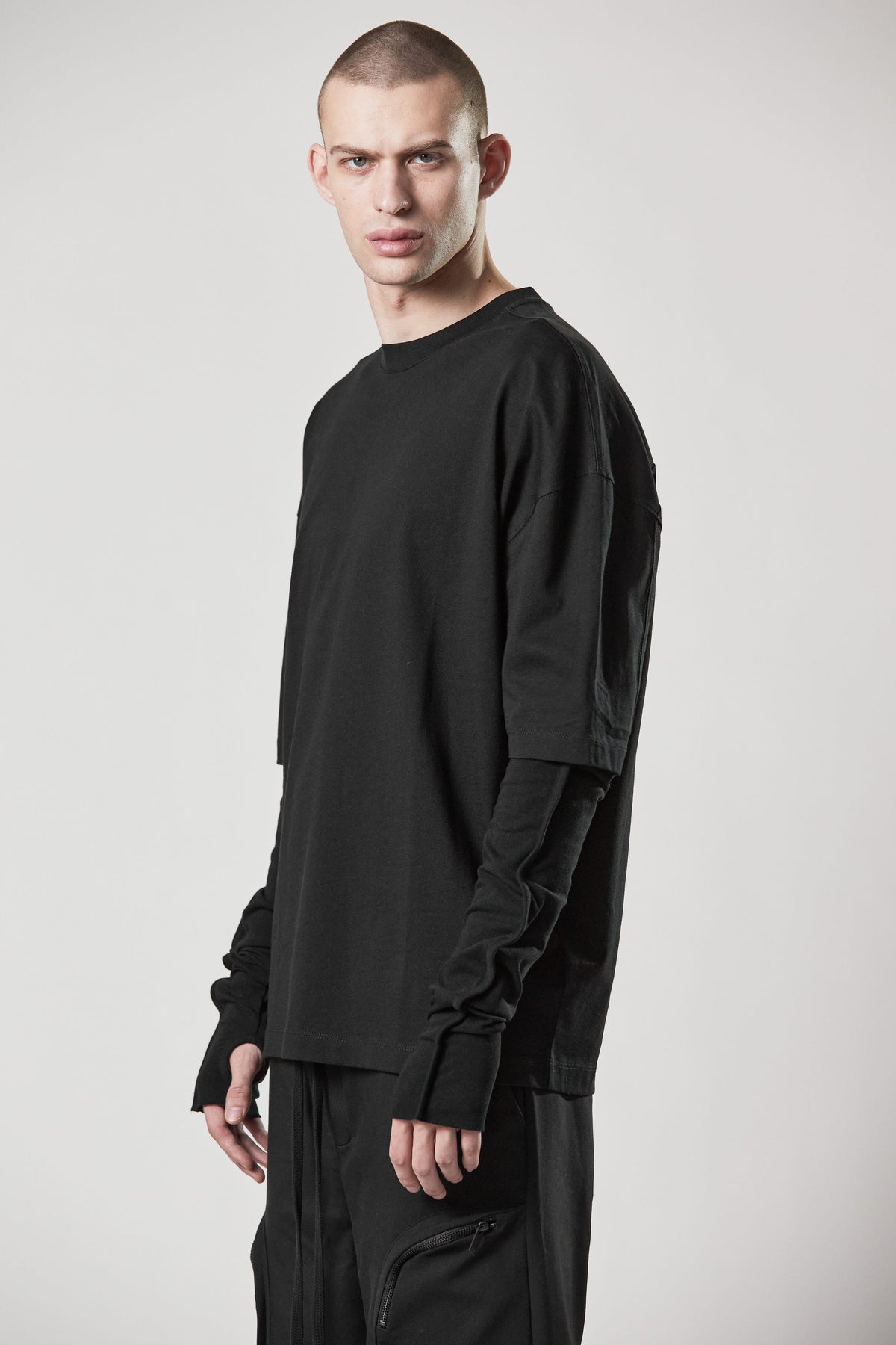 thom/krom M TS 801 2 in 1 Matmix Layered Tee - Black