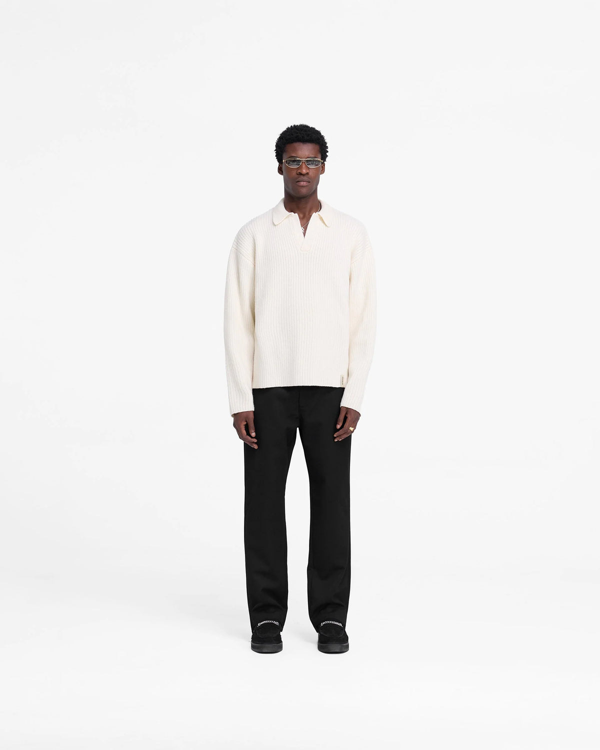 Represent Textured Knit Polo Sweater - Oatmeal