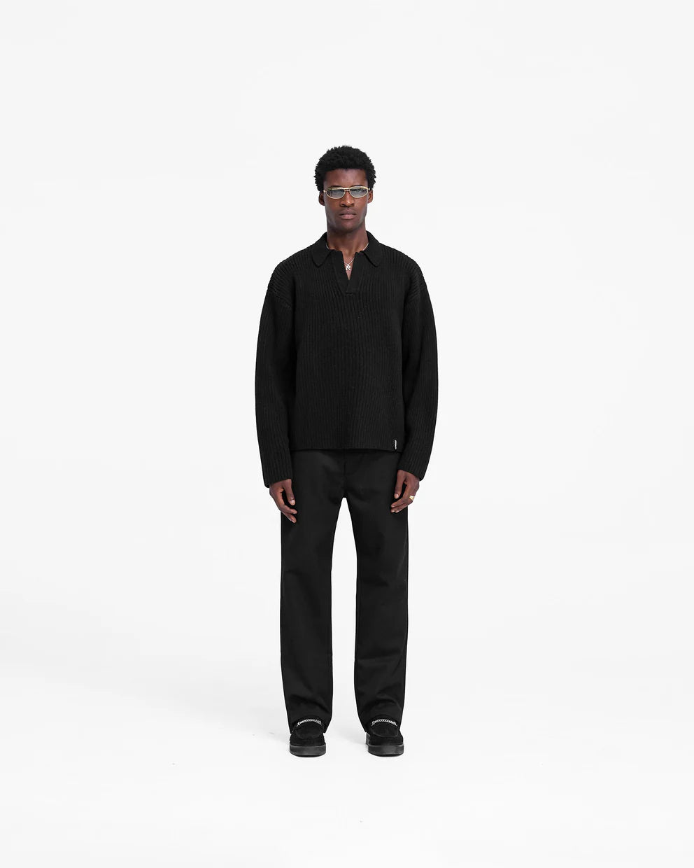 Represent Textured Knit Polo Sweater - Jet Black