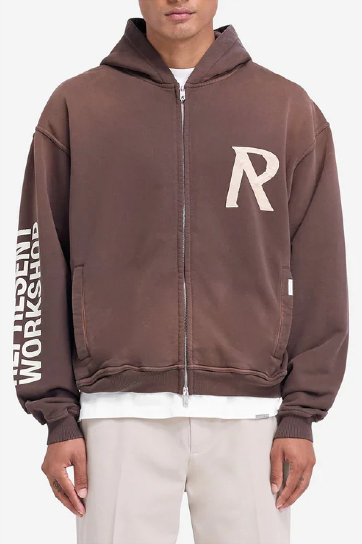 Represent Masking Tape Initial Zip Hoodie - Brown