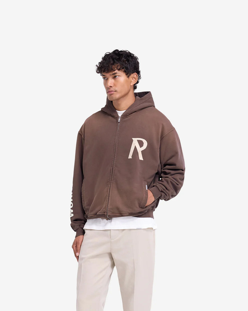 Represent Masking Tape Initial Zip Hoodie - Brown