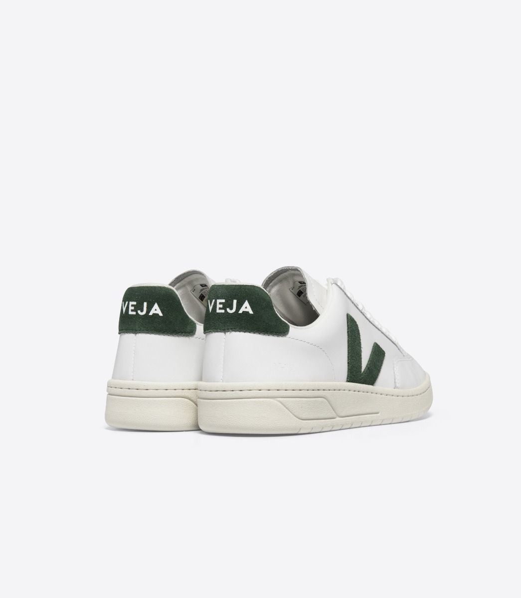 Veja Mens V-12 Leather Sneakers - White/Green