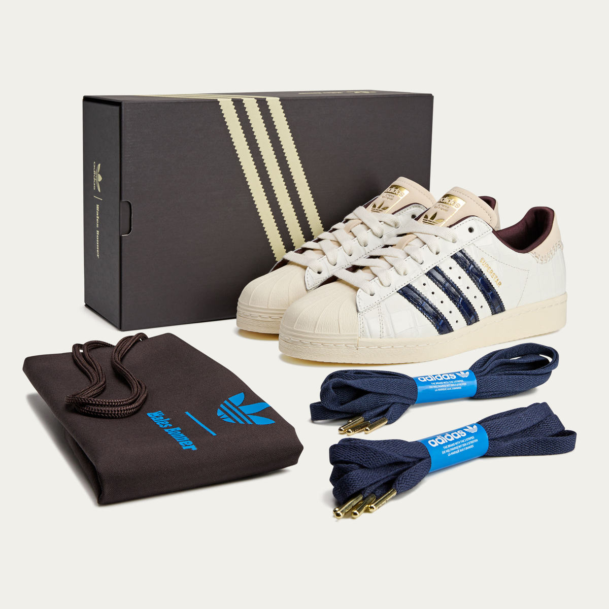 Adidas x Wales Bonner Superstar Sneakers Wonder White Collegiate Navy Night Red 7.0 White Brown