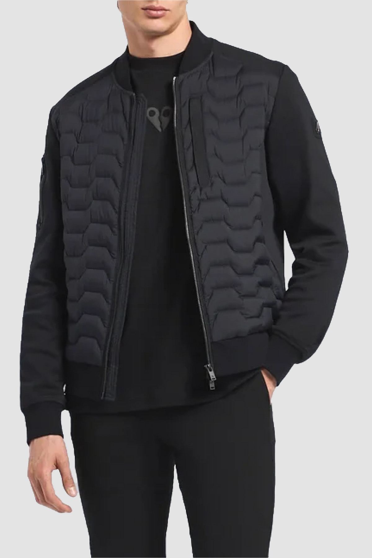 Moose Knuckles Mens Lite Down Bomber Granite - Black