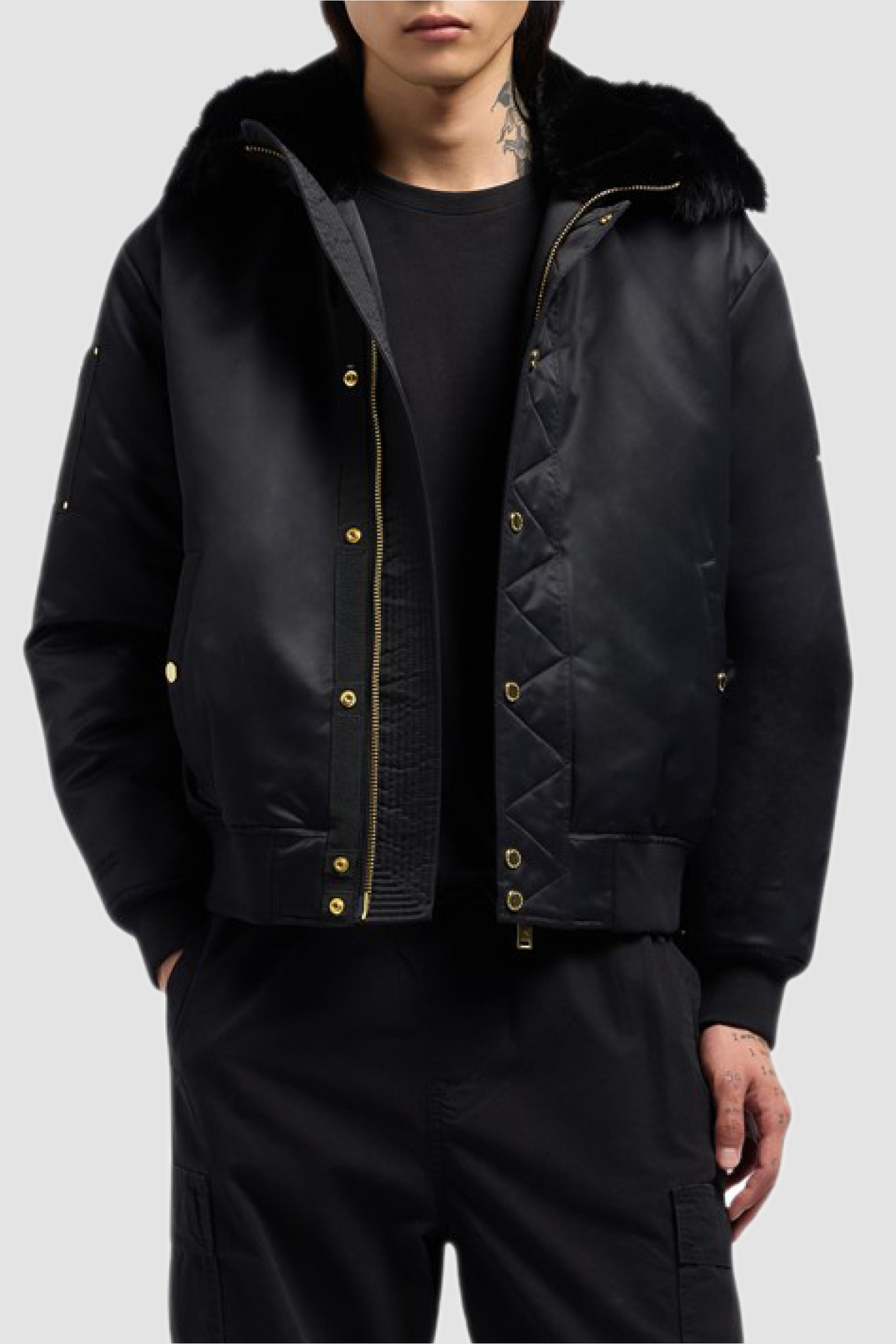 Moose Knuckles Mens Eco Bomber Denali Gold - Black/Black