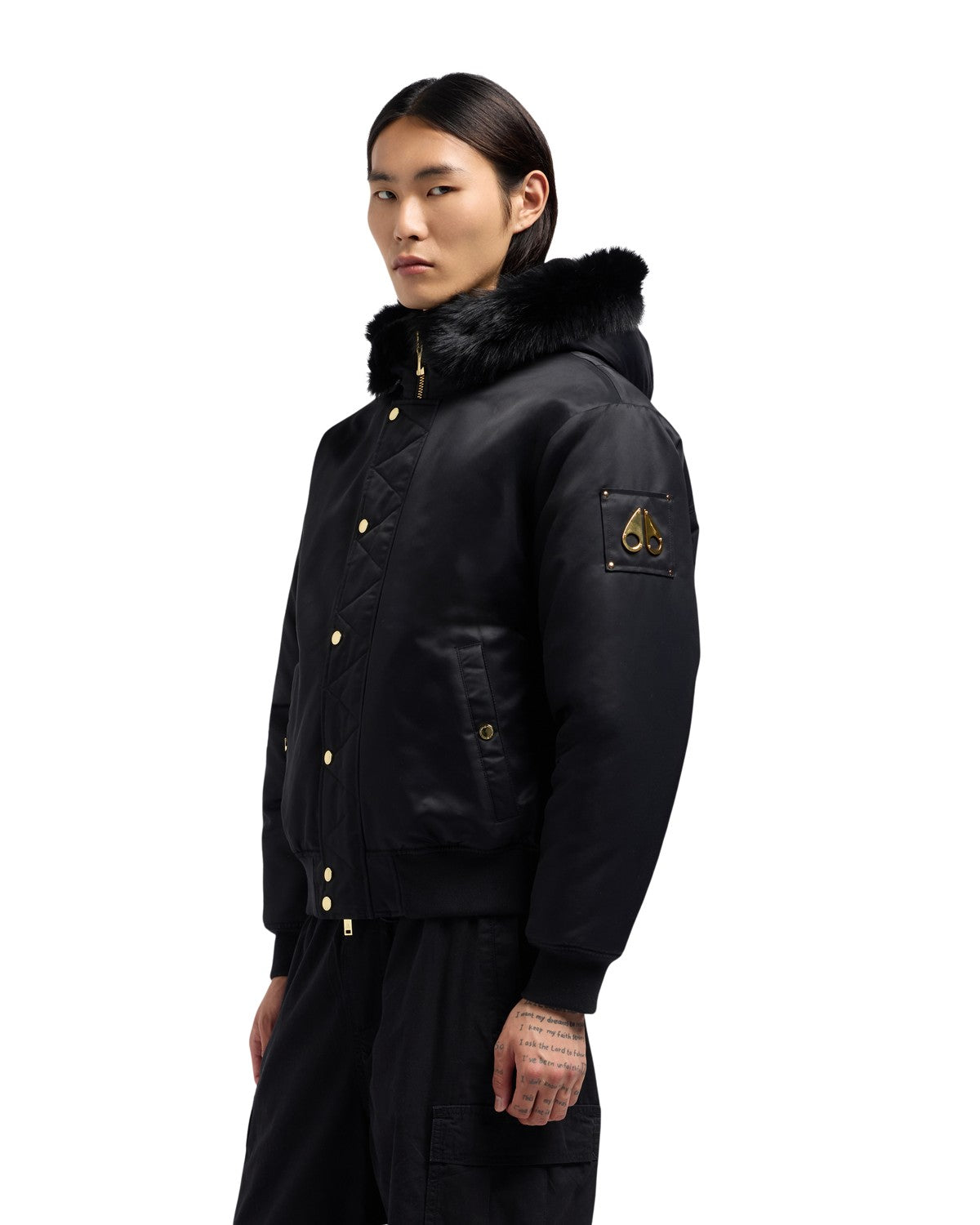 Moose Knuckles Mens Eco Bomber Denali Gold - Black/Black