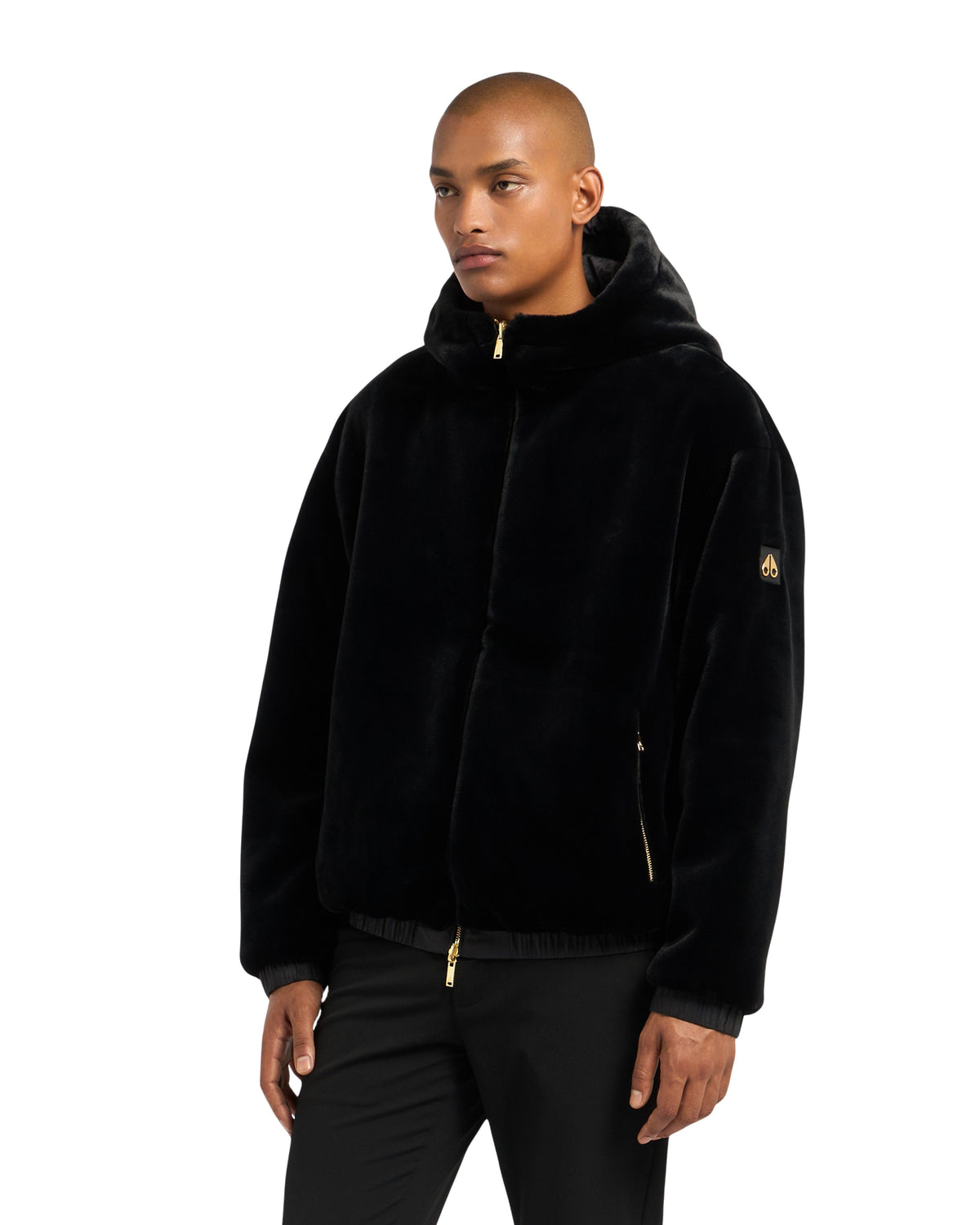 Moose Knuckles Mens Eco Bomber Borden Bunny - Black/Gold Mono