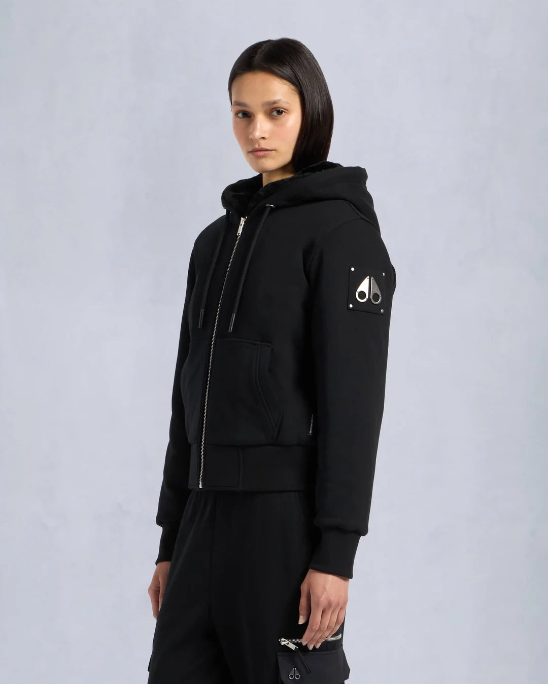 Moose Knuckles Womens Classic Bun Hoodie - Black/Black