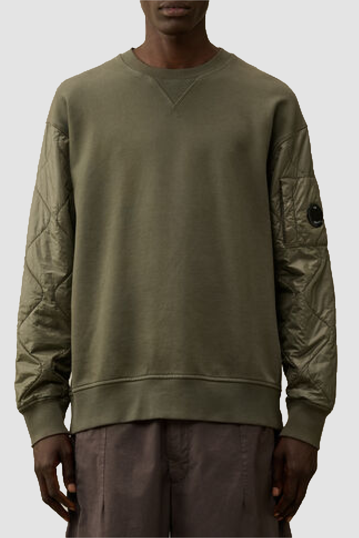 C.P. Company 003A Diagonal Raised Fleece Mixed Crewneck - Sage