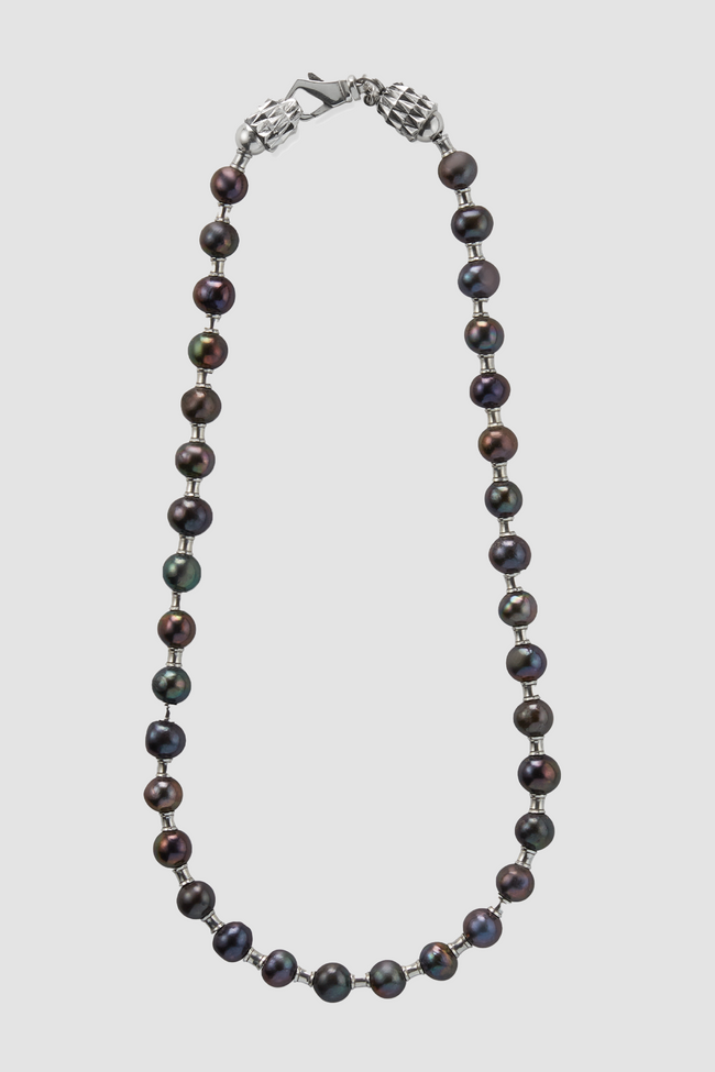 Emanuele Bicocchi Black Pearl With Silver Necklace - Silver
