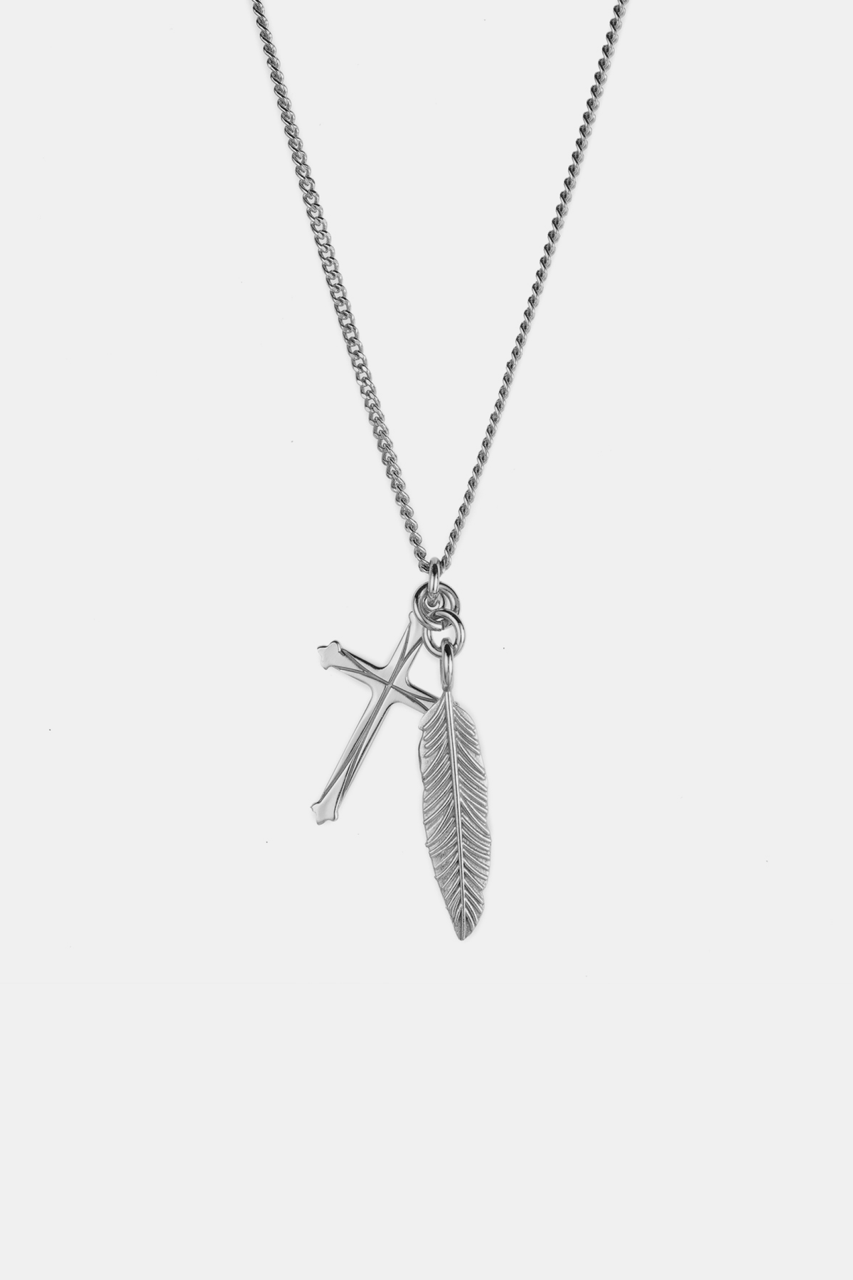 Emanuele Bicocchi Cross And Feather Pendant Necklace - Silver
