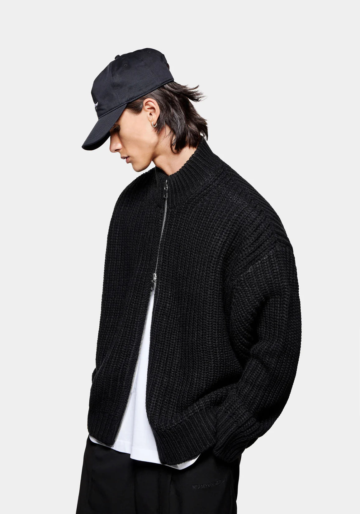 MKI Miyuki Zoku Chunky Rib Knit Track Sweater - Black