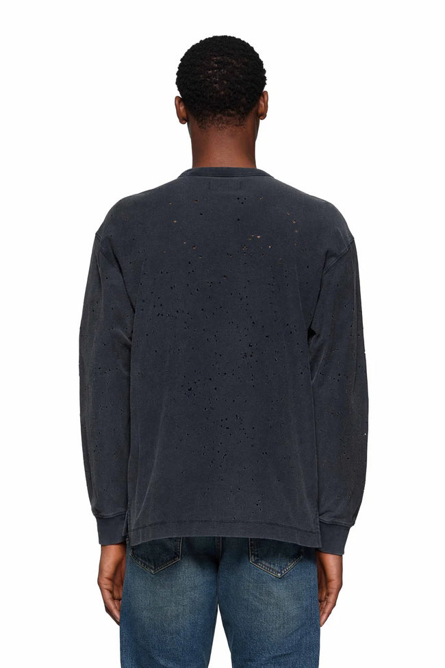 Purple Brand L/S Textured Punctured Tee - Black