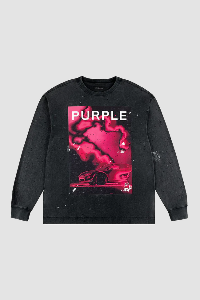 Purple Brand L/S Textured Punctured Tee - Black