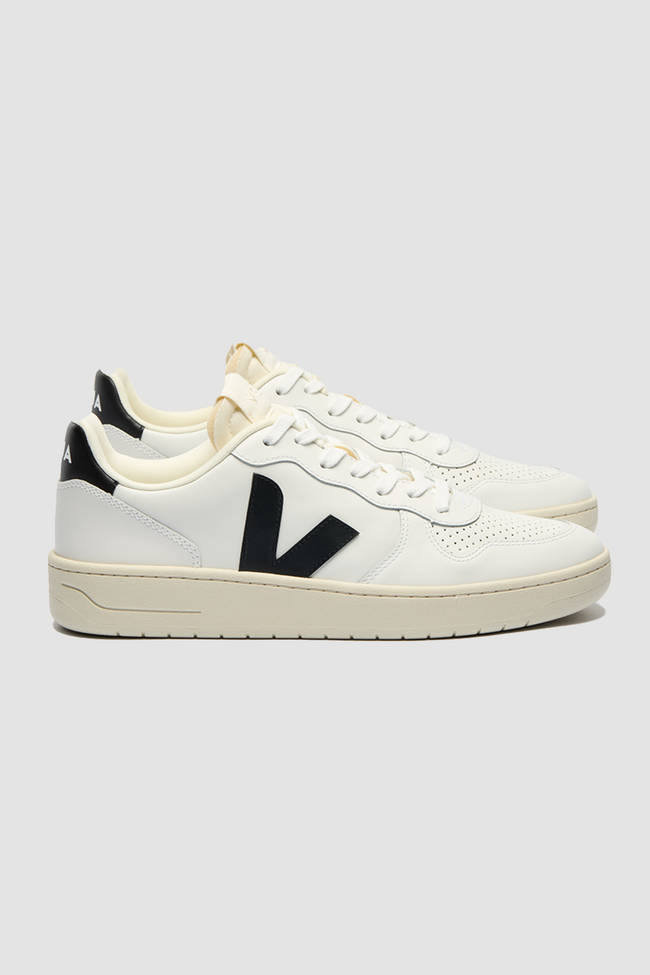 Veja Mens V-10 Leather Sneakers - White/Black