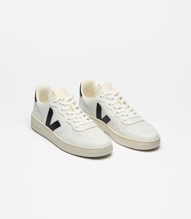 Veja Mens V-10 Leather Sneakers - White/Black