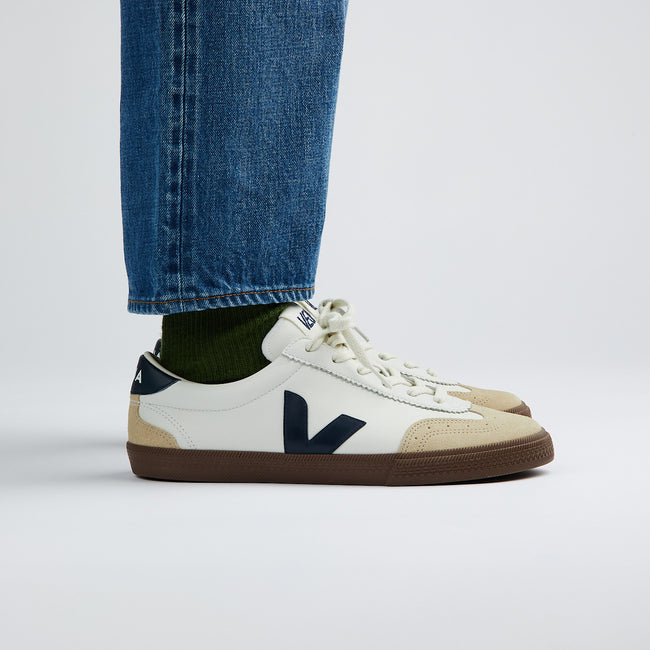 Veja Womens Volley O.T Leather Sneakers - White/Navy