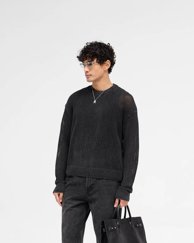 Represent Open Gauge Knit Crewneck - Jet Black