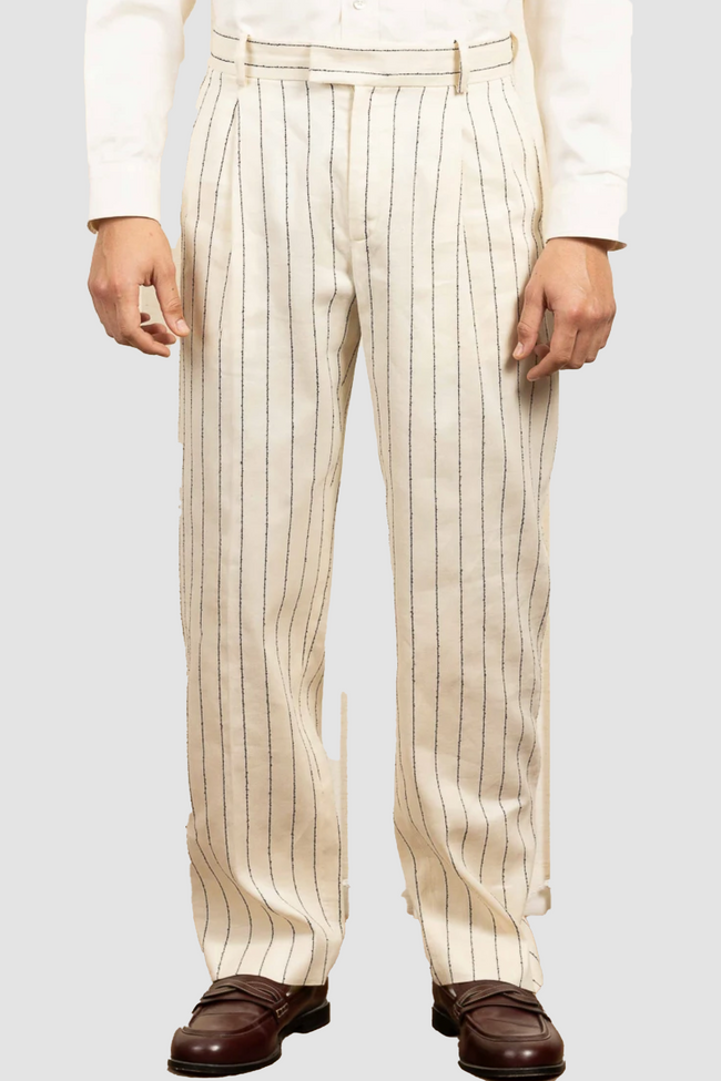 Drôle de Monsieur Golfeur Rayures Pants - Ecru