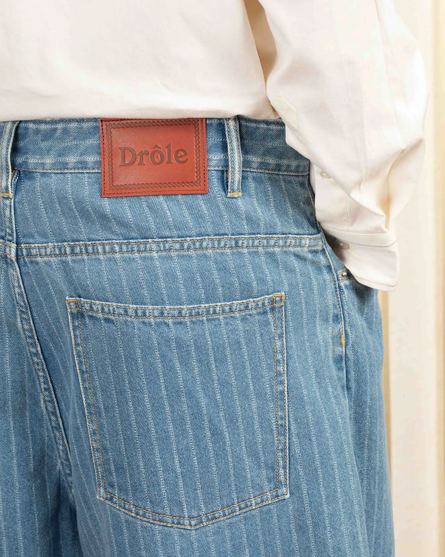 Drôle de Monsieur Baggy Rayures Shorts - Light Blue