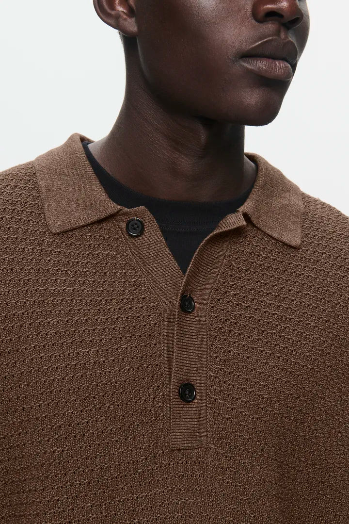 WOOD WOOD Upton Knit Polo - Brown - Due West WOOD WOOD Upton Knit Polo - Brown - Due West