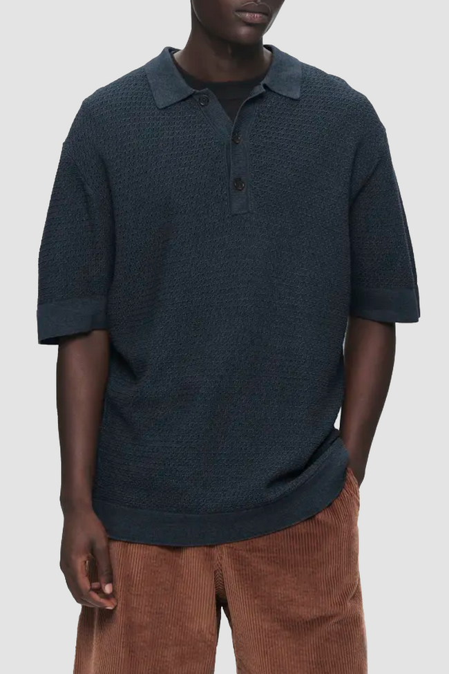 WOOD WOOD Upton Knit Polo - Navy
