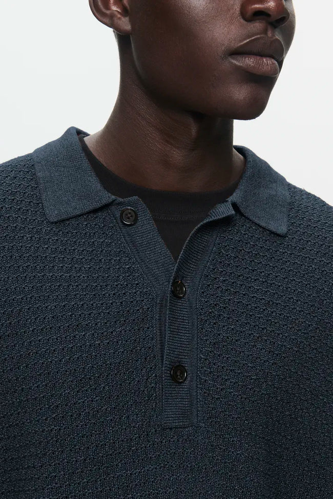 WOOD WOOD Upton Knit Polo - Navy
