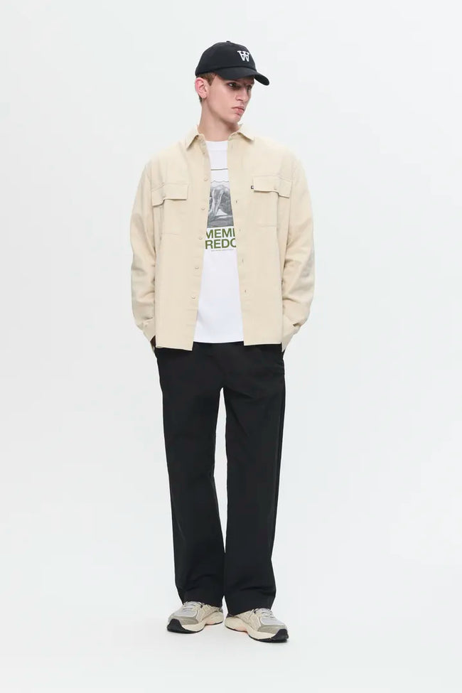 WOOD WOOD AXL Herringbone Shirt - Sand Grey