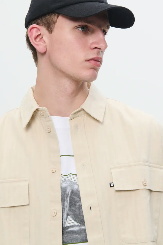 WOOD WOOD AXL Herringbone Shirt - Sand Grey
