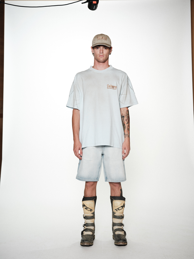 Cultura Biker Dirty Tee - Sky Blue