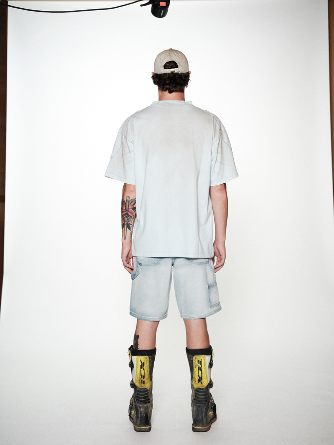 Cultura Biker Dirty Tee - Sky Blue