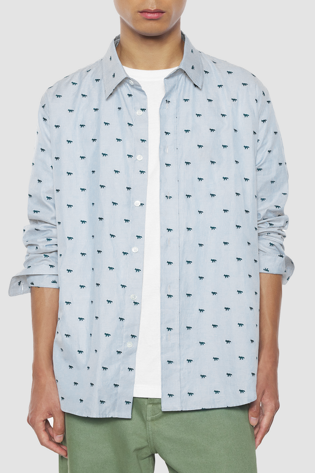 Maison Kitsuné Profile Fox Casual Striped Shirt - Blue