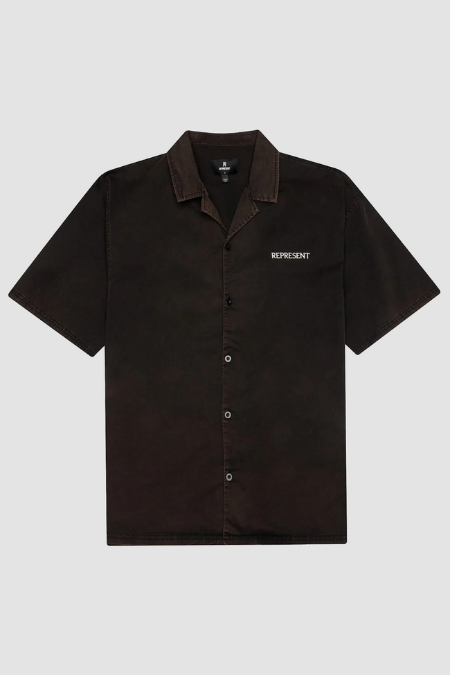 Represent Script Camp Collar Shirt - Jet Black