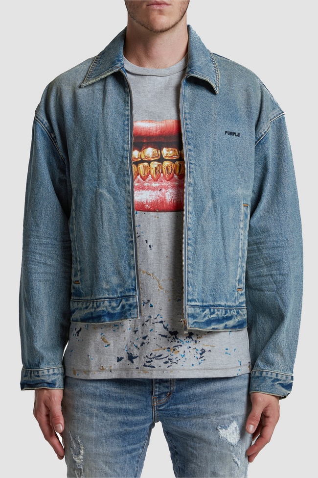 Purple Brand M6087 Full Zip Denim Jacket - Mid Indigo