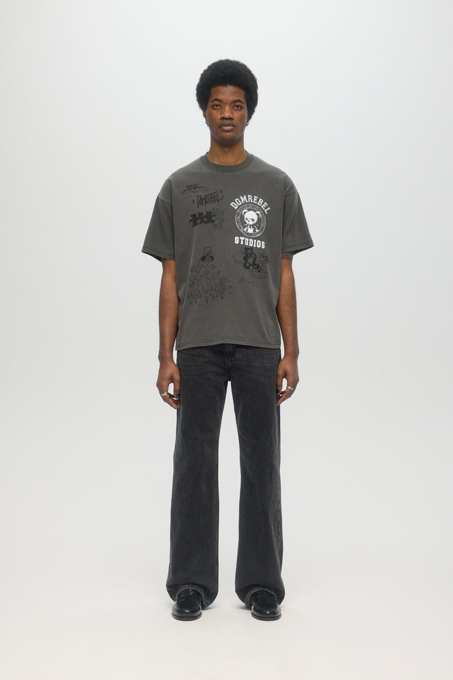 DOMREBEL Varsity Bear Tee - Faded Black