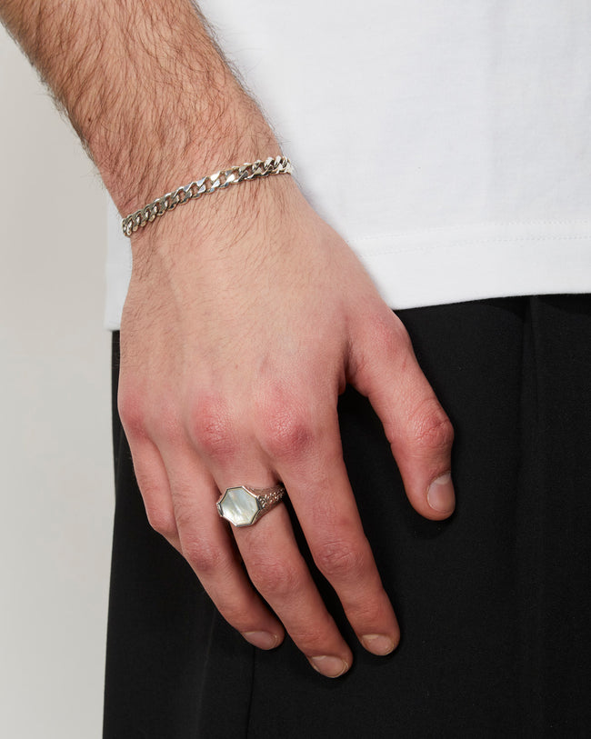 Emanuele Bicocchi Mop Flourishing Signet Ring - Silver/White Daimond