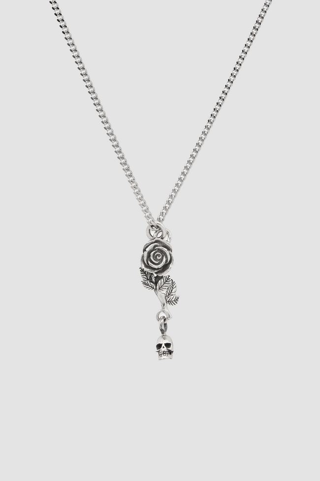 Emanuele Bicocchi Rose And Skull Pendant Necklace - Silver