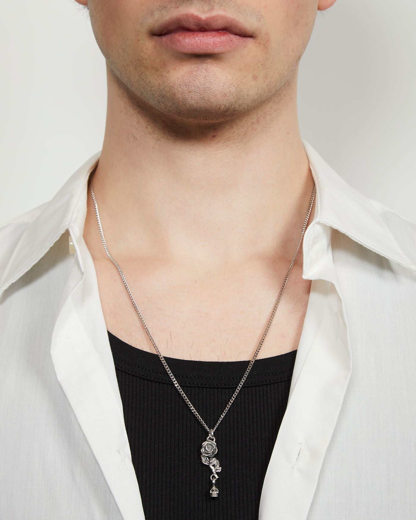 Emanuele Bicocchi Rose And Skull Pendant Necklace - Silver - Due West Emanuele Bicocchi Rose And Skull Pendant Necklace - Silver - Due West