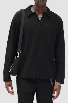 Represent Knitted Polo Top - Jet Black - Due West