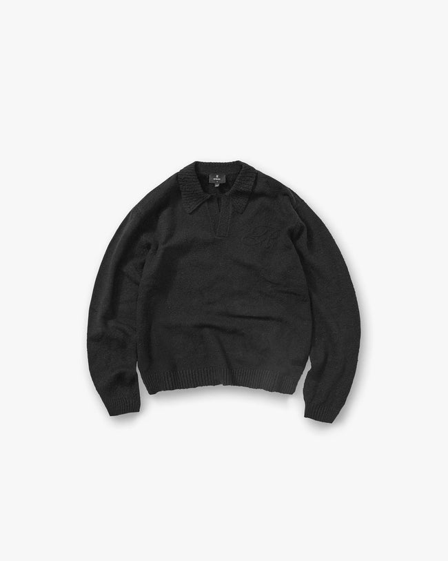 Represent Knitted Polo Top - Jet Black