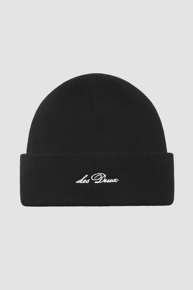 Les Deux Wayne Embroidered Beanie - Black