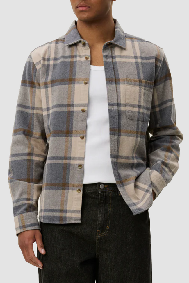 Les Deux Jeremy Check Flannel Shirt - Grey