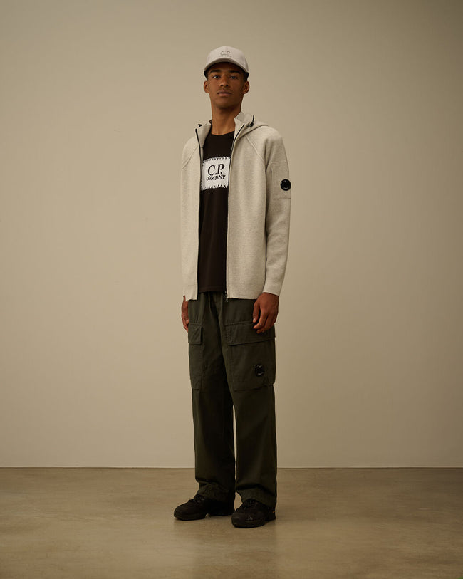 C.P. Company Lambswool GRS Hooded Full Zip Sweater - Off White