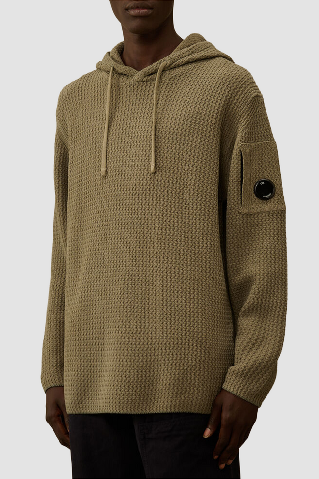 C.P. Company Chenille Cotton Hooded Sweater - Light Grey