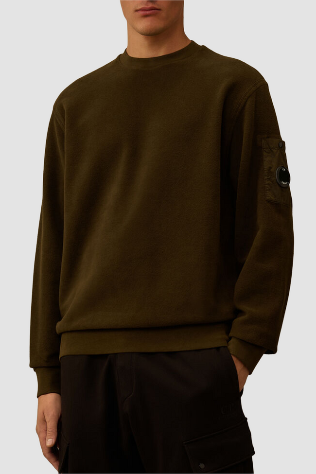 C.P. Company Brushed Cotton Crewneck - Ivory/Green