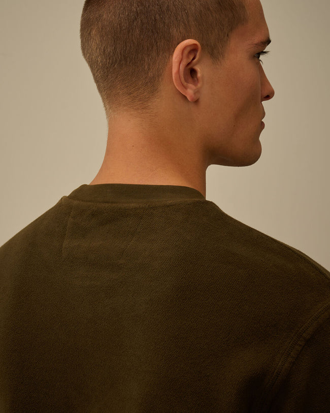 C.P. Company Brushed Cotton Crewneck - Ivory/Green
