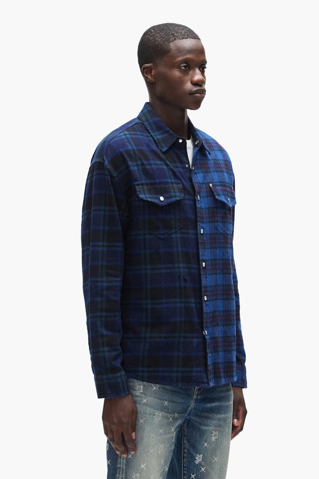 Purple Brand Half and Half Flannel Shirt - Blue
