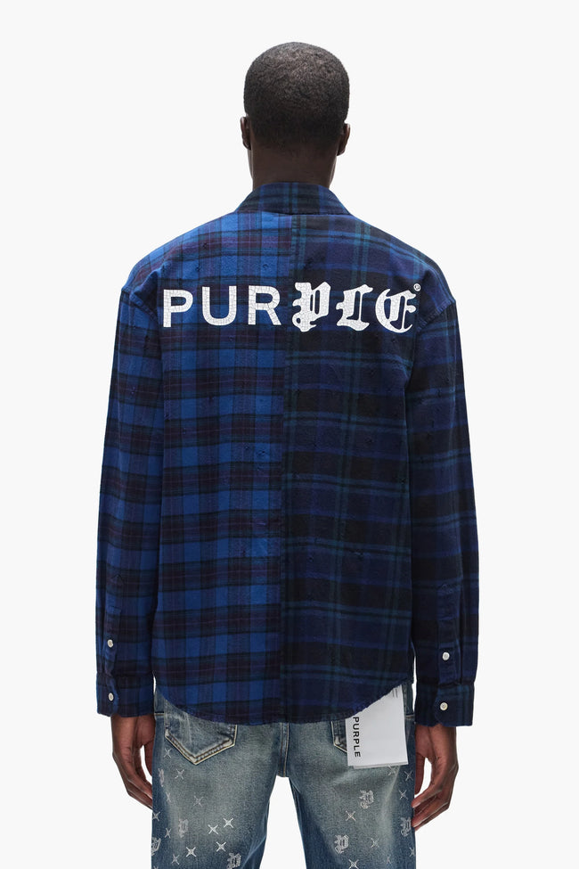 Purple Brand Half and Half Flannel Shirt - Blue