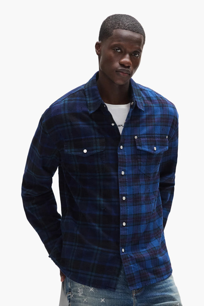 Purple Brand Half and Half Flannel Shirt - Blue